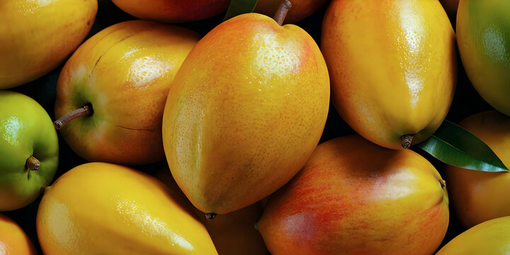 Large group of mango fruits close up.Top view.