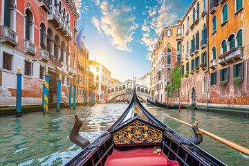 A romantic gondola ride through the winding canals - obrazy, fototapety, plakaty