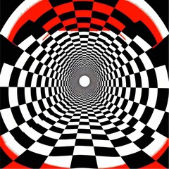 a black and white checkerboard pattern with a white center in the middle of the image and a red center in the middle of the image.