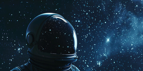 Astronaut helmet reflecting the vast cosmos, evoking space exploration themes - obrazy, fototapety, plakaty