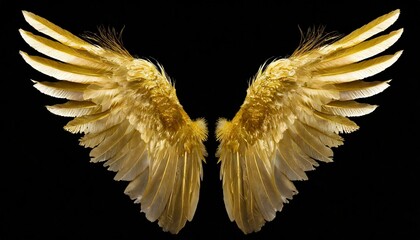 Gilded Flight: Pair of Gold Wings and Feathers Isolated on Transparent Background