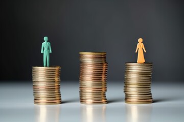 Colorful figurines on coin stacks represent a gender disparity analysis. Analyzing Gender Disparity in Financial Status