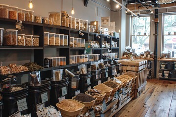 A zero-waste store with bulk bins reusable containers