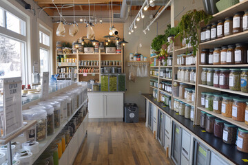 A zero-waste store with bulk bins reusable containers