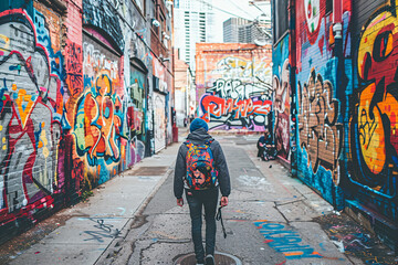Obraz premium An urban explorer discovering colorful street art