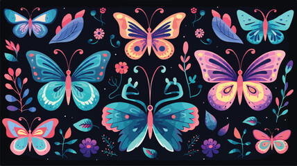 Background design with decorative butterflies. Colo