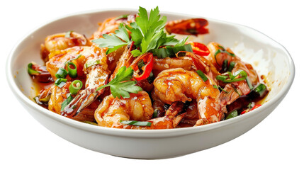 Spicy Szechuan Shrimp Isolated on Transparent Background