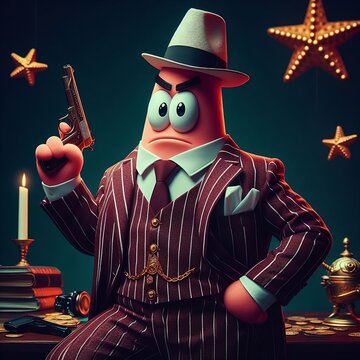 Patrick star in gangster uniform