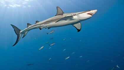 A Hammerhead Shark Circling A Bait Ball Upscaled 6 - obrazy, fototapety, plakaty
