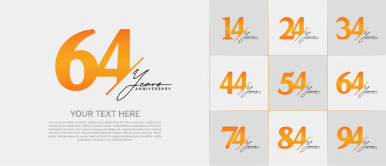 Set of Anniversary Logotype orange color with black calligraphy can be use for special day celebration
