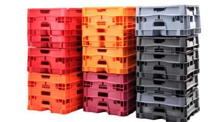 A group of plastic containers stacked neatly side by side on a table