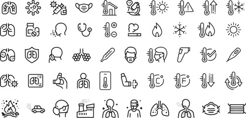 Disease, sickness and flu elements - minimal thin line web icon set. Outline editable icons collection. Simple vector illustration.