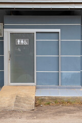 Public restrooms that are designed with entrances and exits for the disabled.