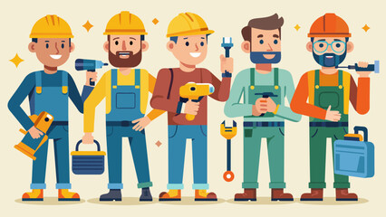 set of worker with various tools vector illustration