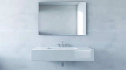 Fototapeta na wymiar Clean White Sink with Frameless Mirror in Modern Bathroom - Standard Lens