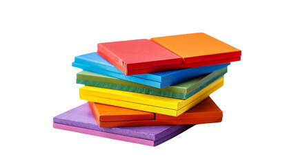 A vibrant stack of various colored blocks stands tall against a white backdrop