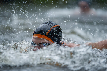 Fototapeta na wymiar A determined swimmer slicing through the water