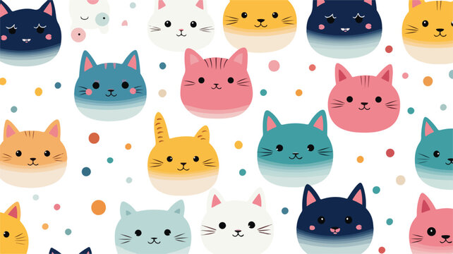 Background with cute kawaii cats. Fun animal illust
