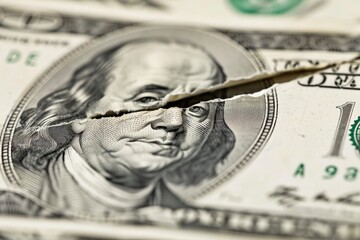 A one dollar bill with a noticeable hole in the center, Symbol of dollar shrinking to show value depreciation, AI Generated