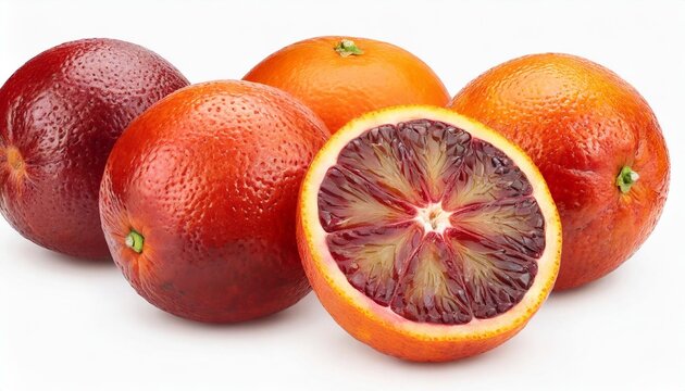 blood red oranges isolated on white background with full depth of field set or collection