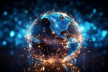 Best Internet Concept of global business. Globe, glowing lines on technological background. 3D illustration. - obrazy, fototapety, plakaty
