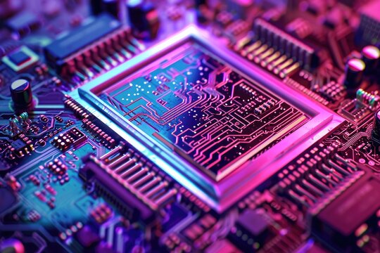 A detailed close up of the intricate components and circuitry present on a computer motherboard, The inside of a nano-fabricated computer chip, AI Generated