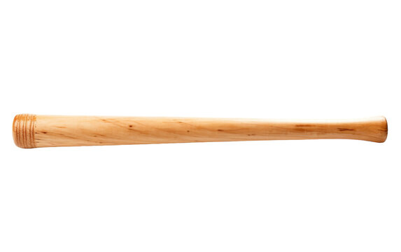 A sturdy wooden baseball bat rests against a plain white backdrop