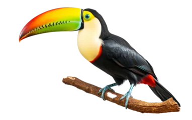 Poster A colorful toucan sits gracefully on a branch against a white background © Naqash