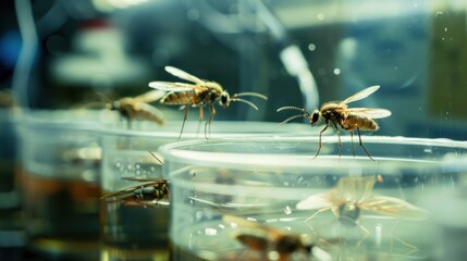 Naklejka premium Close-up of bioengineered insect pollinators in a lab