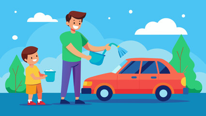 washing car man vector illustration