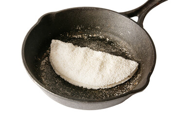 Tapioca Pancake inside a steel black skillet clean white background front view isolated png