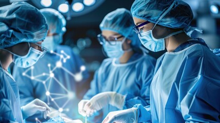 AI-guided robotic surgeons performing precise operations