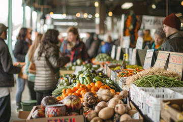 A bustling farmers market filled with fresh produce