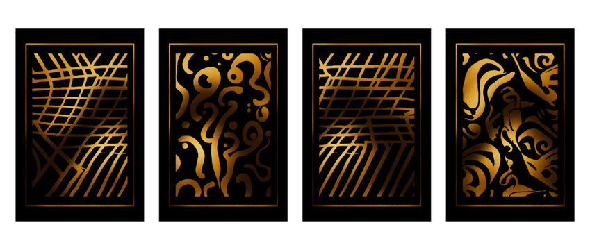 Set of 4 Golden background. Design template for invitation, web, banner, birthday, wedding, business card. .