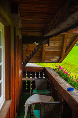 Fototapeta na wymiar a balcony of a traditional German Fachwerkhäuser, Half-timbered houses in black forest, vacation 