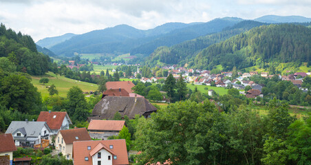landscape of black forest village in the mountain valley in German