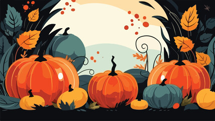 Background with pumpkins and leaves. Decorative ima