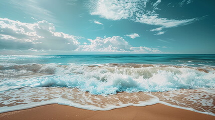 Beautiful beach with ocean waves in summer as a symbol for a tropical vacation