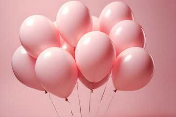 pastel pink balloons on a pink background, gender party concept girl