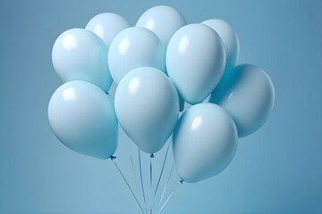 pastel blue balloons on a blue background, gender party concept boy