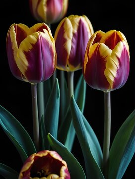 tulips on black background