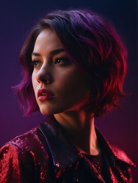 portrait of a woman purple background 