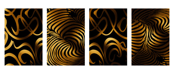 Set of 4 Golden background. Design template for invitation, web, banner, birthday, wedding, business card. .