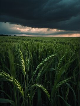Cloudy weather at wheat field 