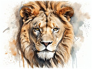 Lion head portrait grunge watercolor painting on plain white background. Digital painting. Vector illustration from Generative AI