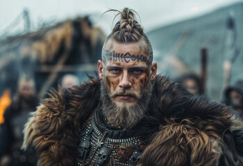 handsome strong and muscular Viking warrior. Historical Viking culture concept - 762743186
