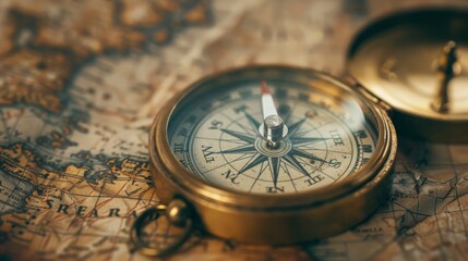 An old compass on a map, with the needle spinning wildly