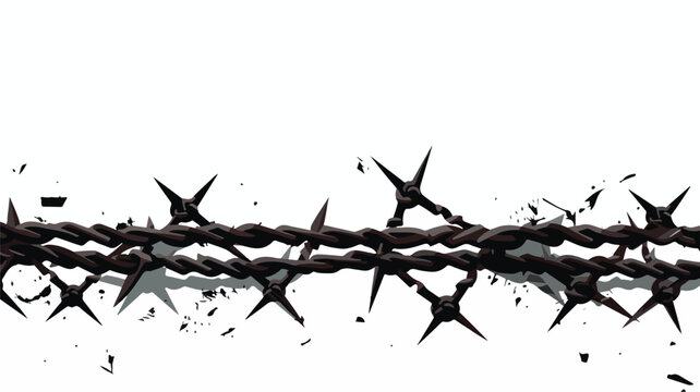 Barbed wire illustration. Sharp barbwire border cha