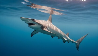 A Hammerhead Shark Gliding Through The Water With Upscaled 7 - obrazy, fototapety, plakaty