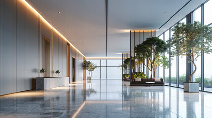 Modern Lobby Design with Elegant and Sleek Architecture, Luxury Interior Concept in a Contemporary...